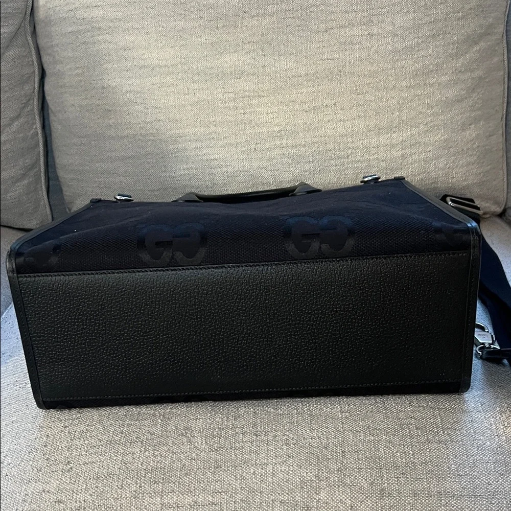 Gucci Black GG Jacquard Tote with Leather Handles